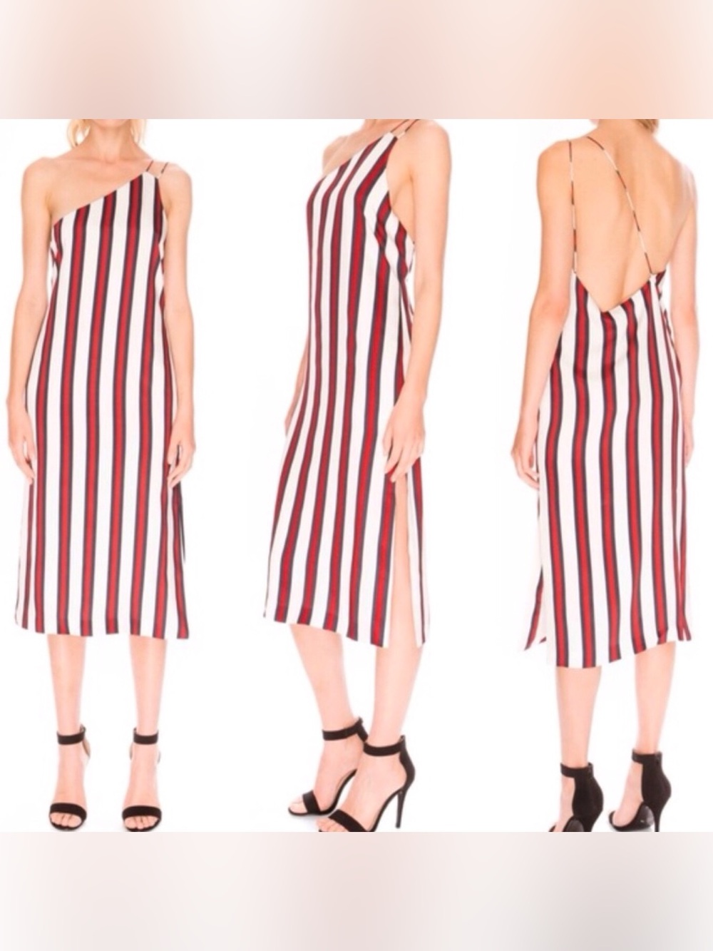 Finders Keepers X-Small Multicolor Striped More Time Midi Dress One Shoulder